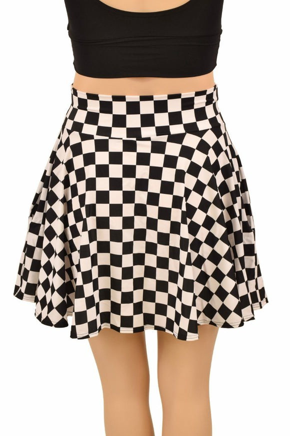 Black and White Checkered Pocket Skater Skirt - Coquetry Clothing