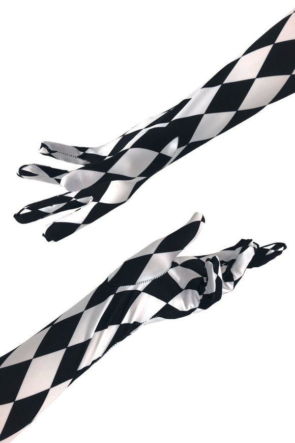 Black And White Diamond Print Gloves - Coquetry Clothing