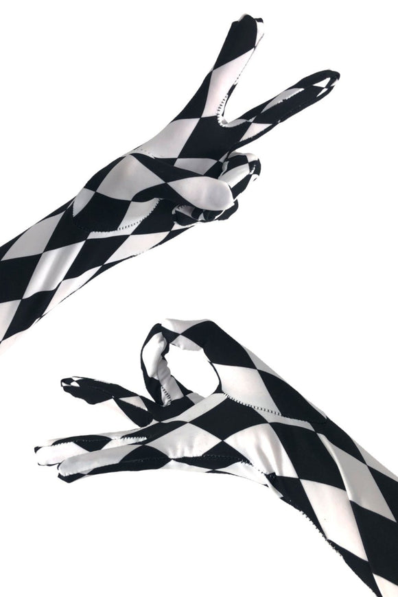 Black And White Diamond Print Gloves - Coquetry Clothing