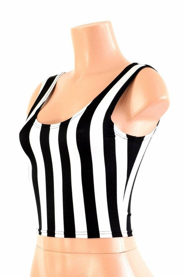 Black and White Stripe Crop Tank Top - 1