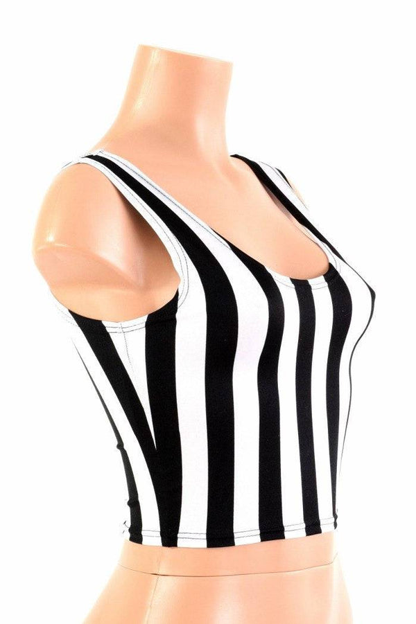 Black and White Stripe Crop Tank Top - 3