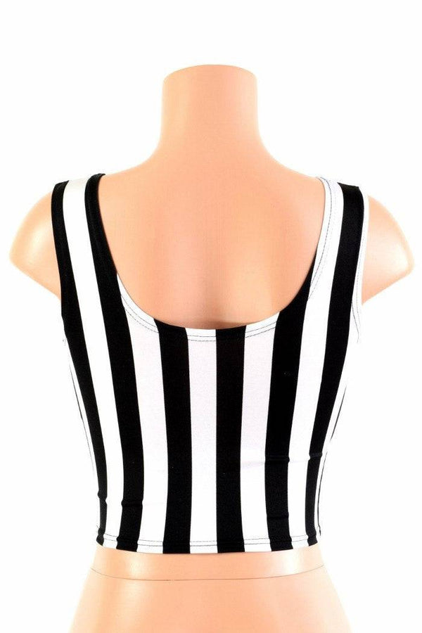 Black and White Stripe Crop Tank Top - 4