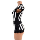 Black and White Striped Flip Sleeve Paneled Romper - Coquetry Clothing