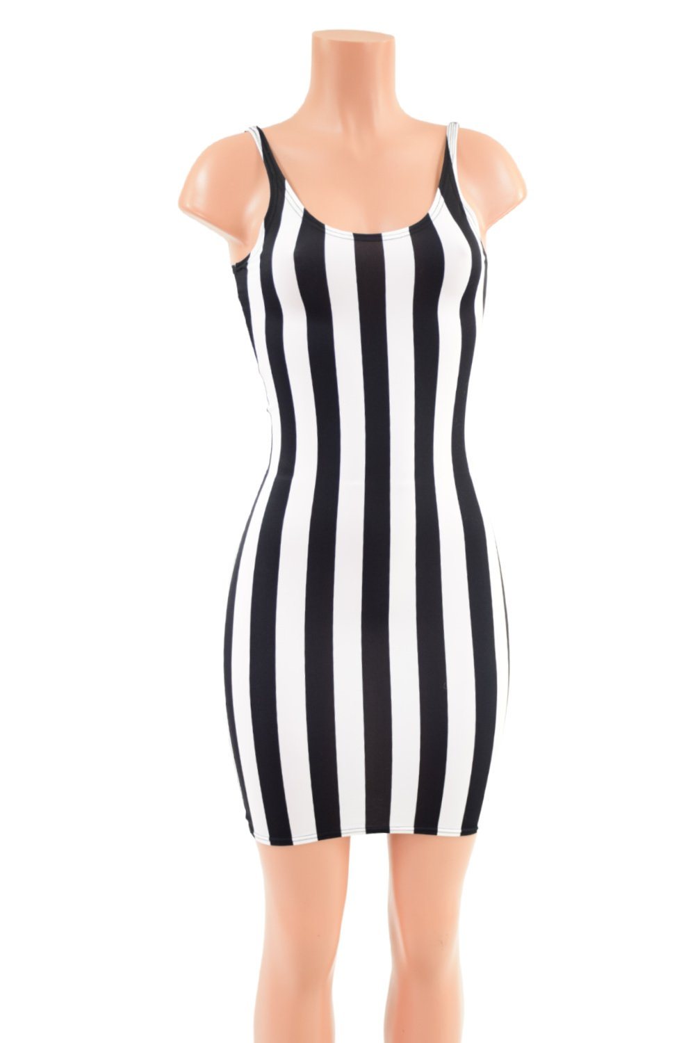 Black and White striped Thin Strap Tank Dress
