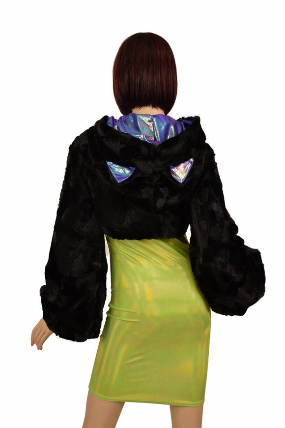 Black Balloon Sleeve Kitty Ear Minky Shrug - Coquetry Clothing