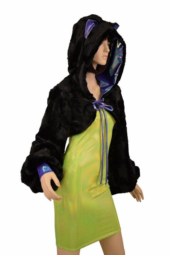 Black Balloon Sleeve Kitty Ear Minky Shrug - Coquetry Clothing
