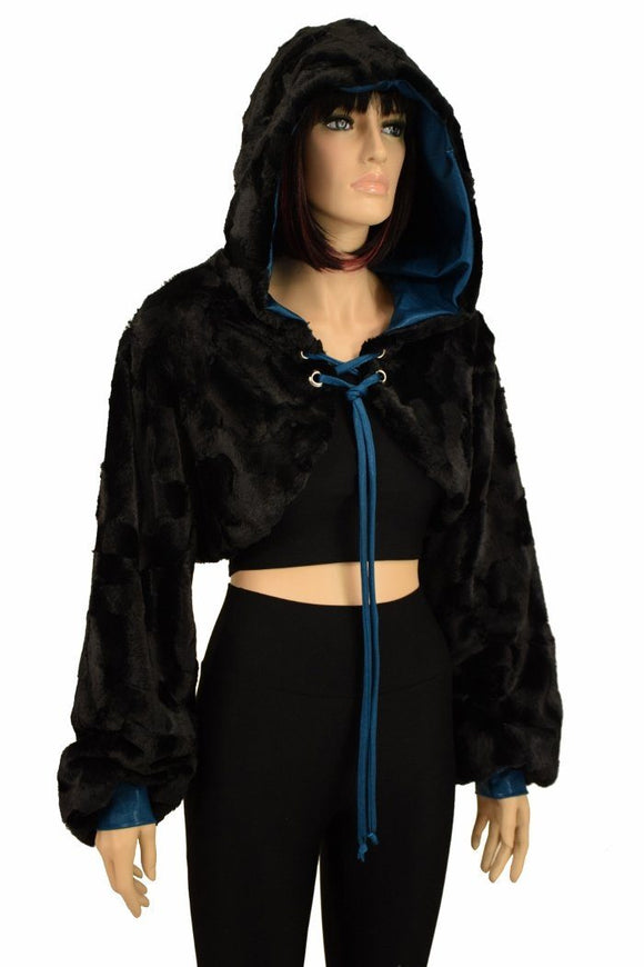 Black Balloon Sleeve Minky Shrug - Coquetry Clothing