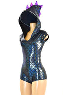 Black Dragon Romper with Purple Spikes - Coquetry Clothing
