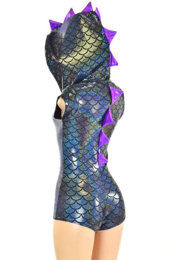 Black Dragon Romper with Purple Spikes - Coquetry Clothing