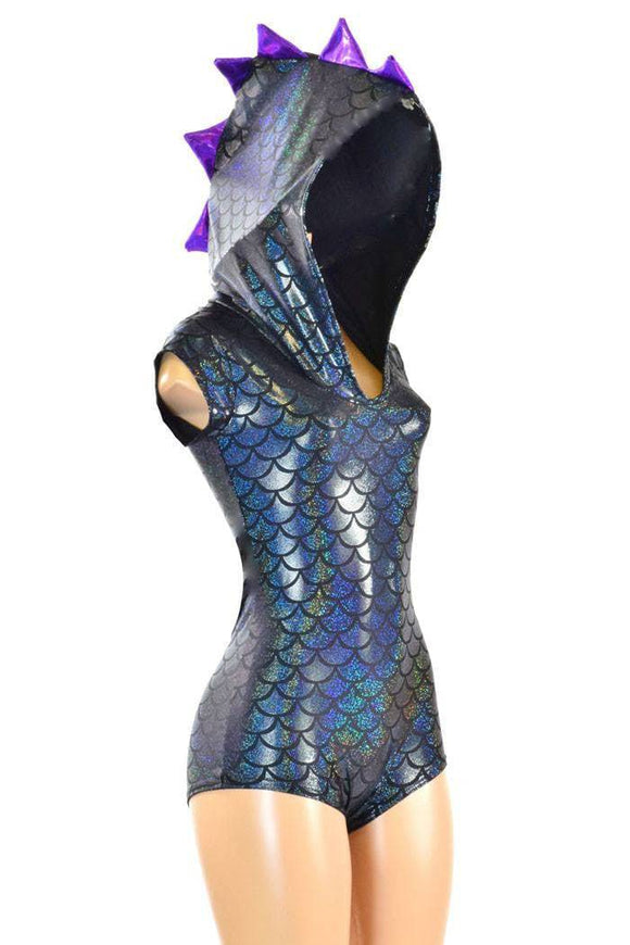 Black Dragon Romper with Purple Spikes - Coquetry Clothing
