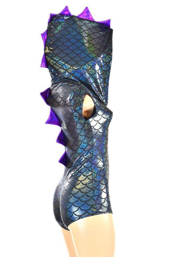 Black Dragon Romper with Purple Spikes - Coquetry Clothing