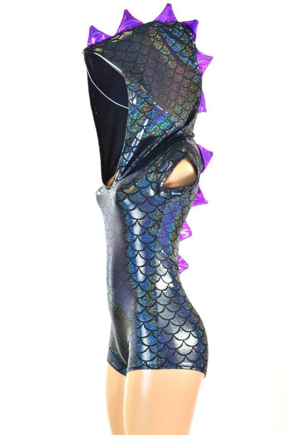 Black Dragon Romper with Purple Spikes - Coquetry Clothing