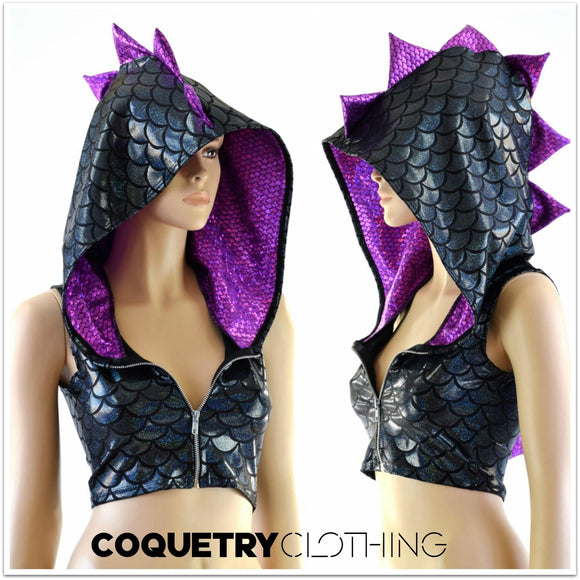 Black Dragon Zipper Front Crop Top - Coquetry Clothing