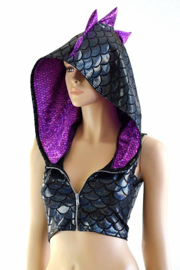 Black Dragon Zipper Front Crop Top - 5