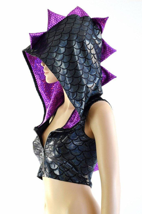 Black Dragon Zipper Front Crop Top - 4