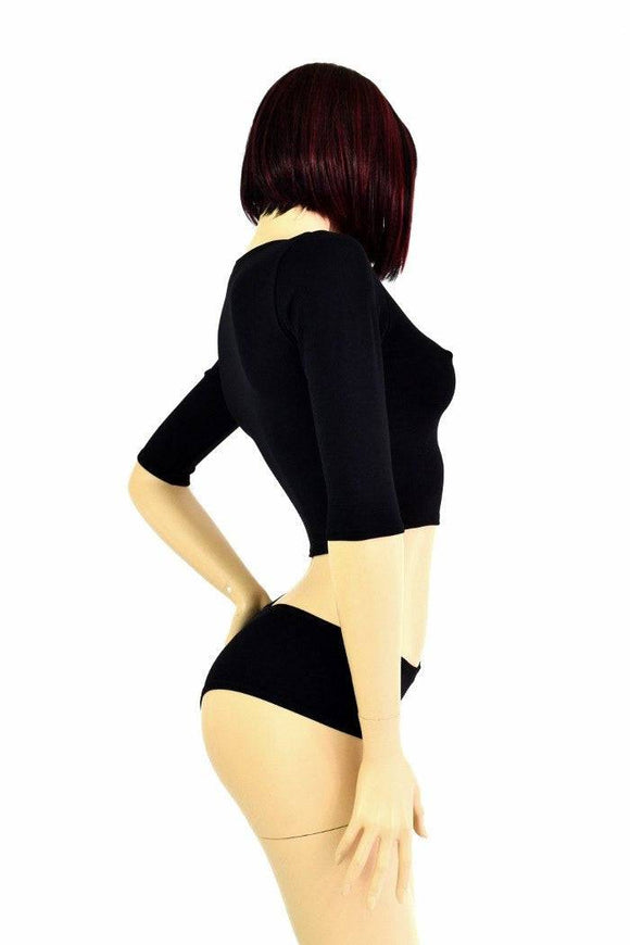Black Half Sleeve Crop Top - Coquetry Clothing