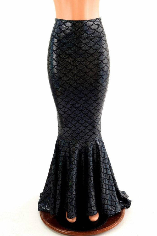Black High Waist Mermaid Skirt with Puddle Train - 4