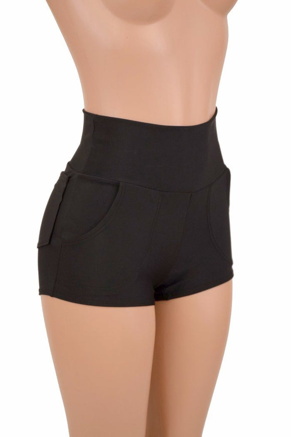 Black High Waist Shorts with Pockets - Coquetry Clothing