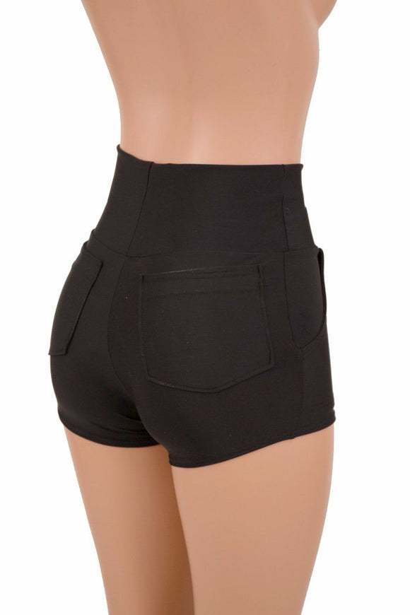 Black High Waist Shorts with Pockets - Coquetry Clothing