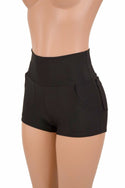 Black High Waist Shorts with Pockets - 1