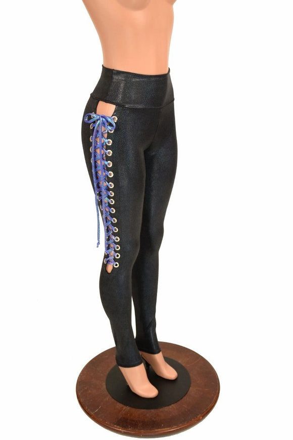 Black Holo Lace Up Leggings - Coquetry Clothing