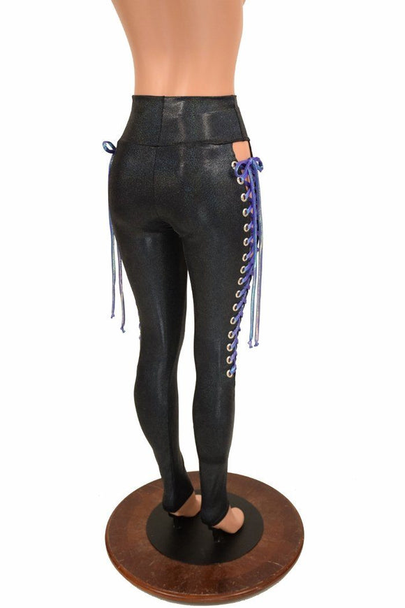 Black Holo Lace Up Leggings - Coquetry Clothing