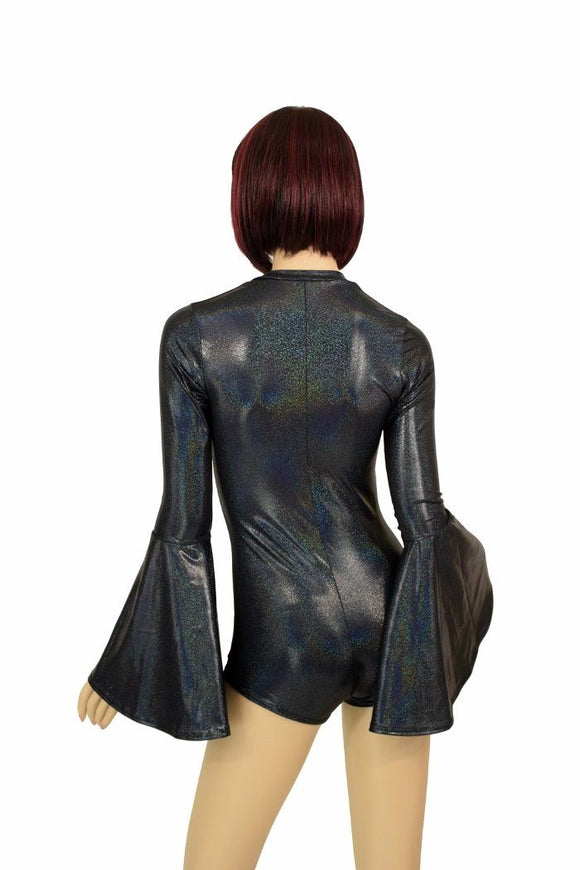 Black Holo Trumpet Sleeve Romper - Coquetry Clothing
