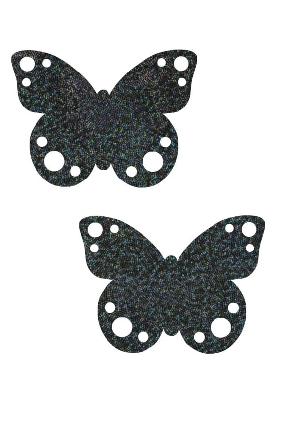 Black Holographic Butterfly Pasties - Coquetry Clothing