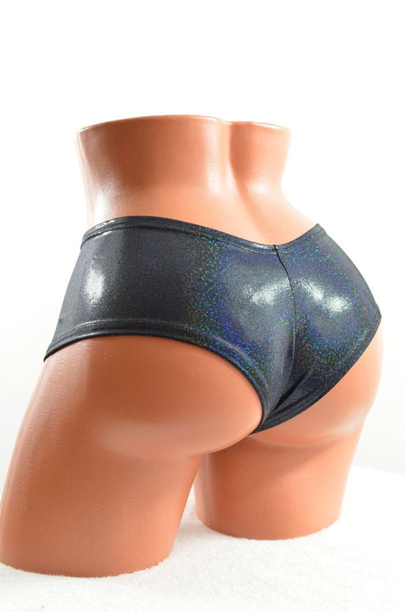 Black Holographic Cheeky Booty Shorts - Coquetry Clothing