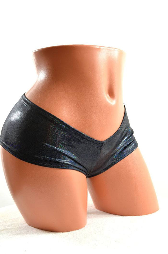 Black Holographic Cheeky Booty Shorts - Coquetry Clothing