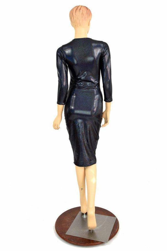 Black Holographic Crew Wiggle Dress - Coquetry Clothing