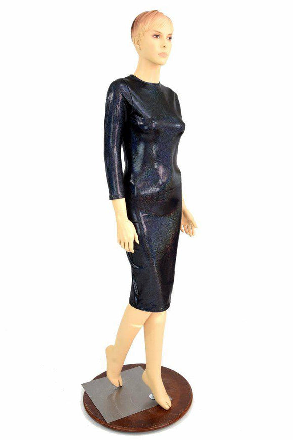 Black Holographic Crew Wiggle Dress - Coquetry Clothing