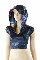 Black Holographic Galaxy Crop Hoodie - Coquetry Clothing