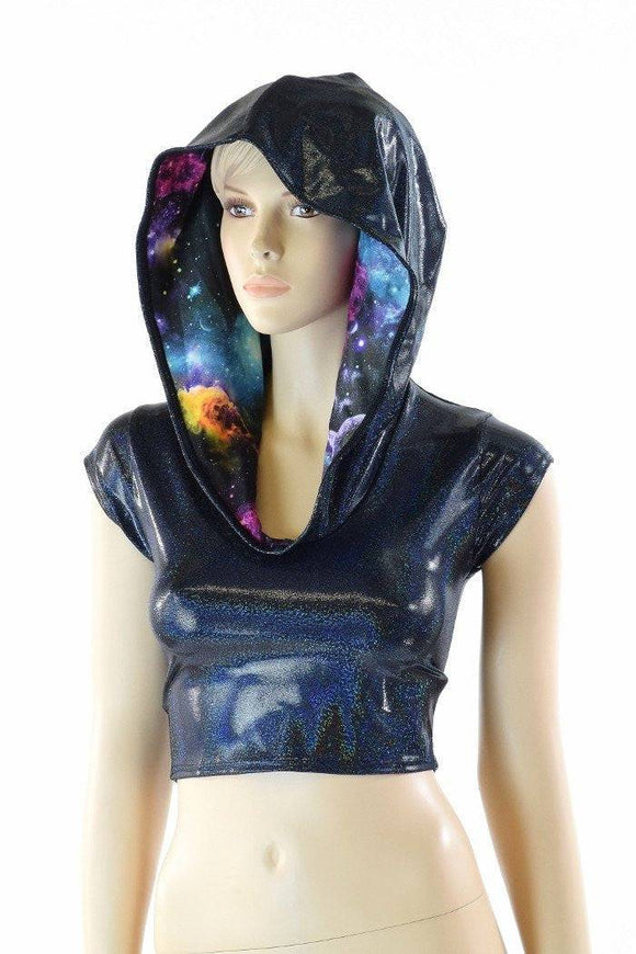 Black Holographic Galaxy Crop Hoodie - Coquetry Clothing
