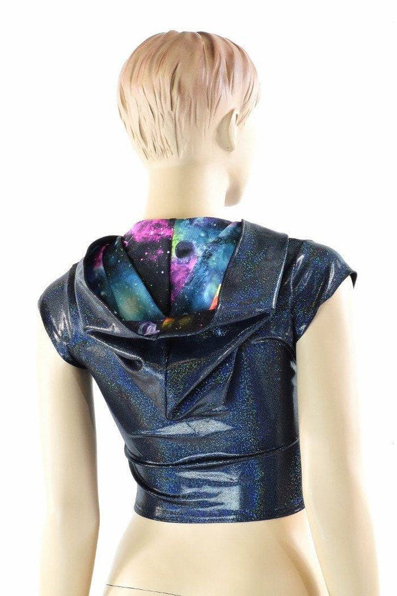 Black Holographic Galaxy Crop Hoodie - Coquetry Clothing