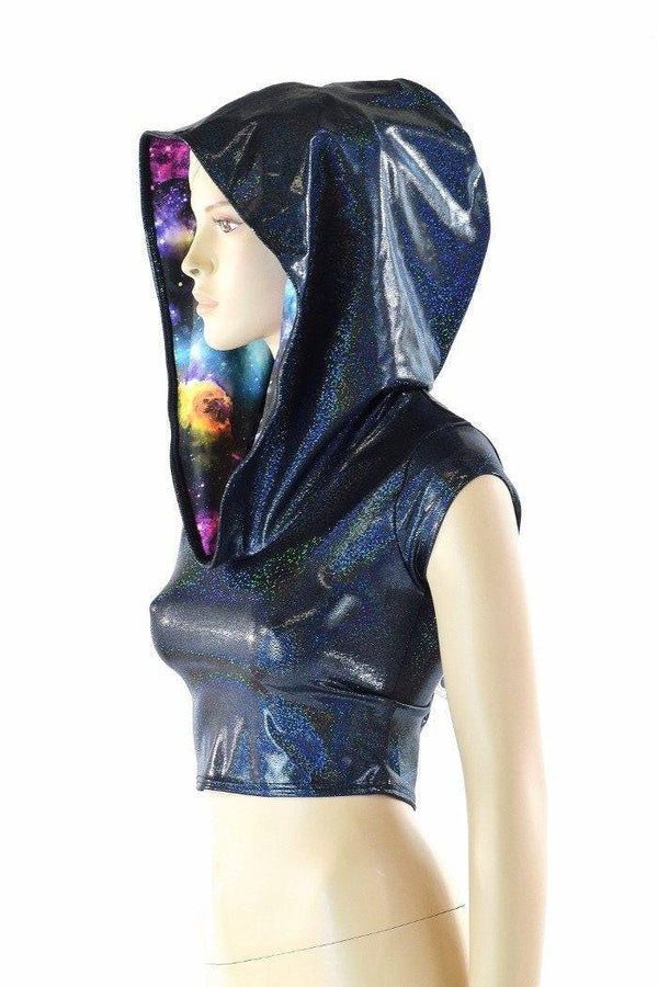 Black Holographic Galaxy Crop Hoodie - 3