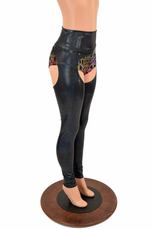 Black Holographic High Waist Chaps (shorts not included) - Coquetry Clothing