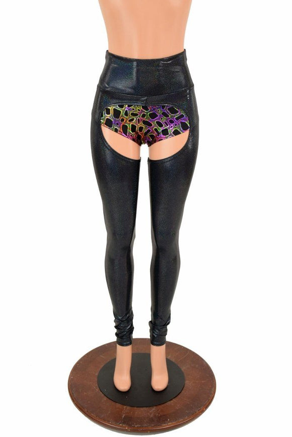 Black Holographic High Waist Chaps (shorts not included) - Coquetry Clothing