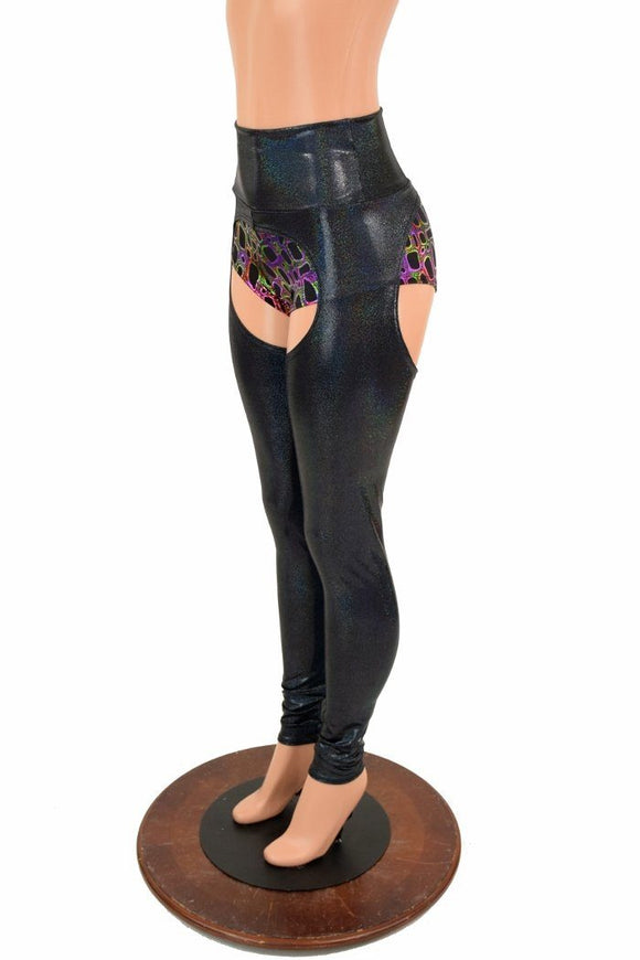 Black Holographic High Waist Chaps (shorts not included) - Coquetry Clothing