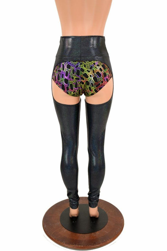 Black Holographic High Waist Chaps (shorts not included) - Coquetry Clothing