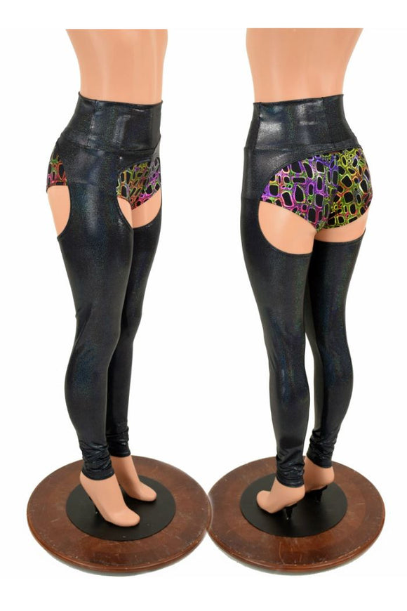 Black Holographic High Waist Chaps (shorts not included) - Coquetry Clothing
