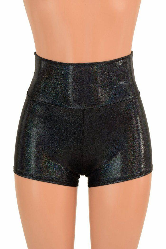 Black Holographic High Waist Shorts - Coquetry Clothing