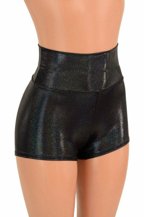 Black Holographic High Waist Shorts - Coquetry Clothing