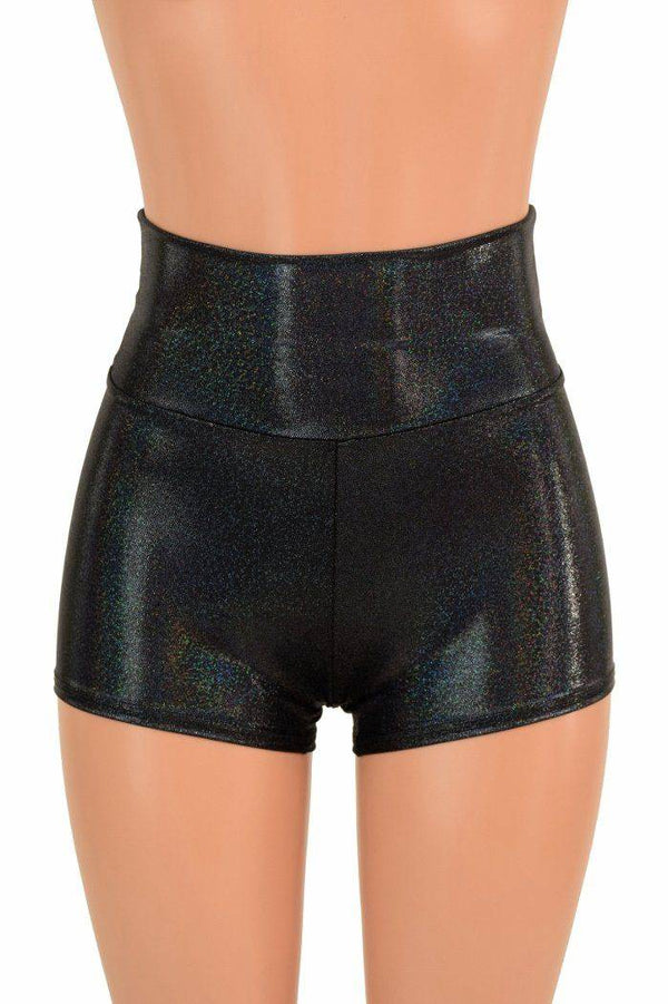 Black Holographic High Waist Shorts - 2