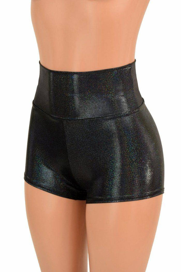Black Holographic High Waist Shorts - 1
