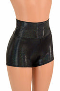 Black Holographic High Waist Shorts - 3