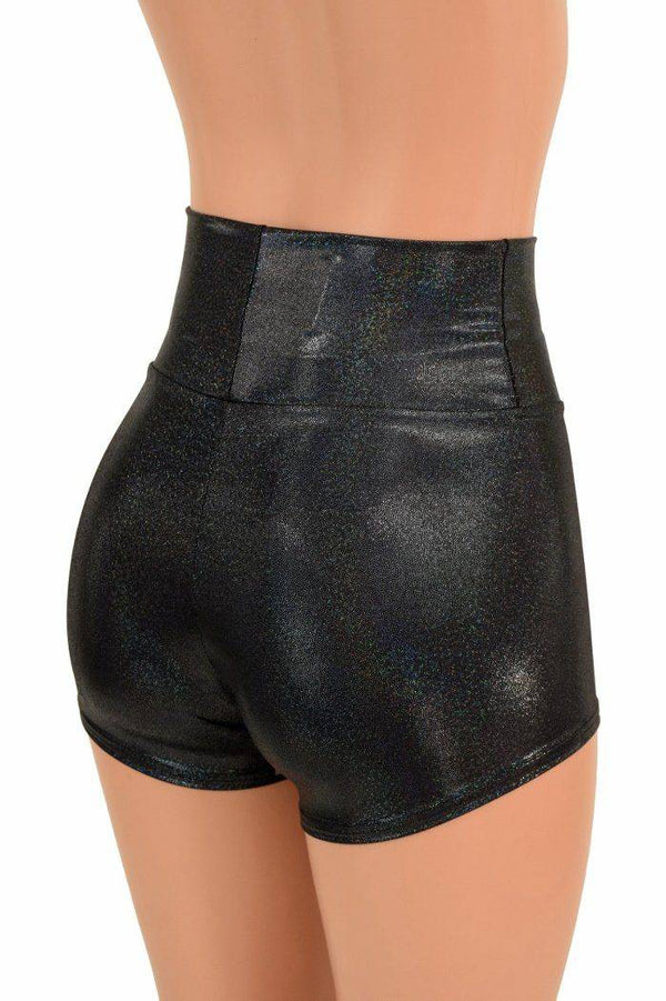 Black Holographic High Waist Shorts - 4
