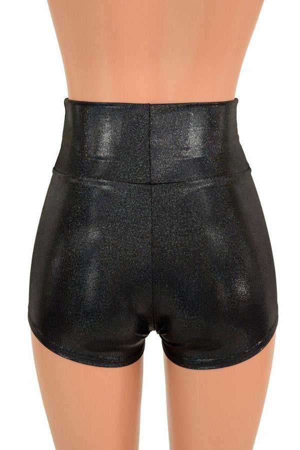 Black Holographic High Waist Shorts - 5