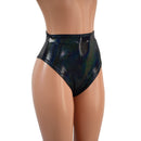 Black Holographic High Waist Siren Shorts with Brazilian Cut Leg - Coquetry Clothing