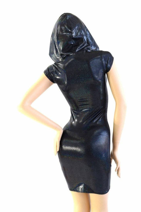Black Holographic Hoodie Dress - Coquetry Clothing